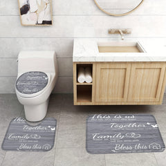 4pcs Family Shower Curtain Set with Non Slip Rugs - Grey