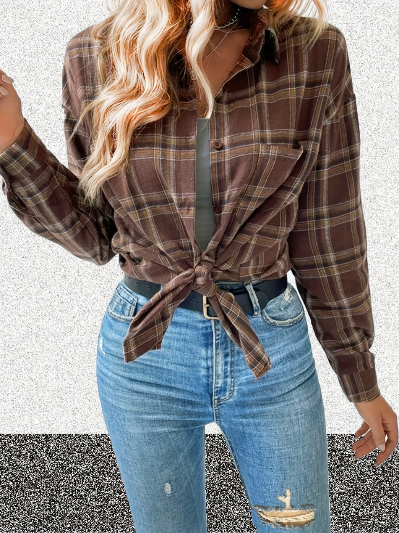  Plaid Print Long Sleeve Button Up Shirt Top