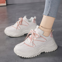Women's Faux Leather Chunky Sneakers Shock Absorption Shoes
