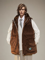 Men's Padded Thick Hooded Vest Large Pocket Warm Autumn Winter