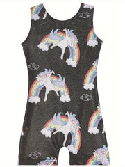 Unicorn & Rainbow Graphic Sleeveless Gymnastics Romper Jumpsuit