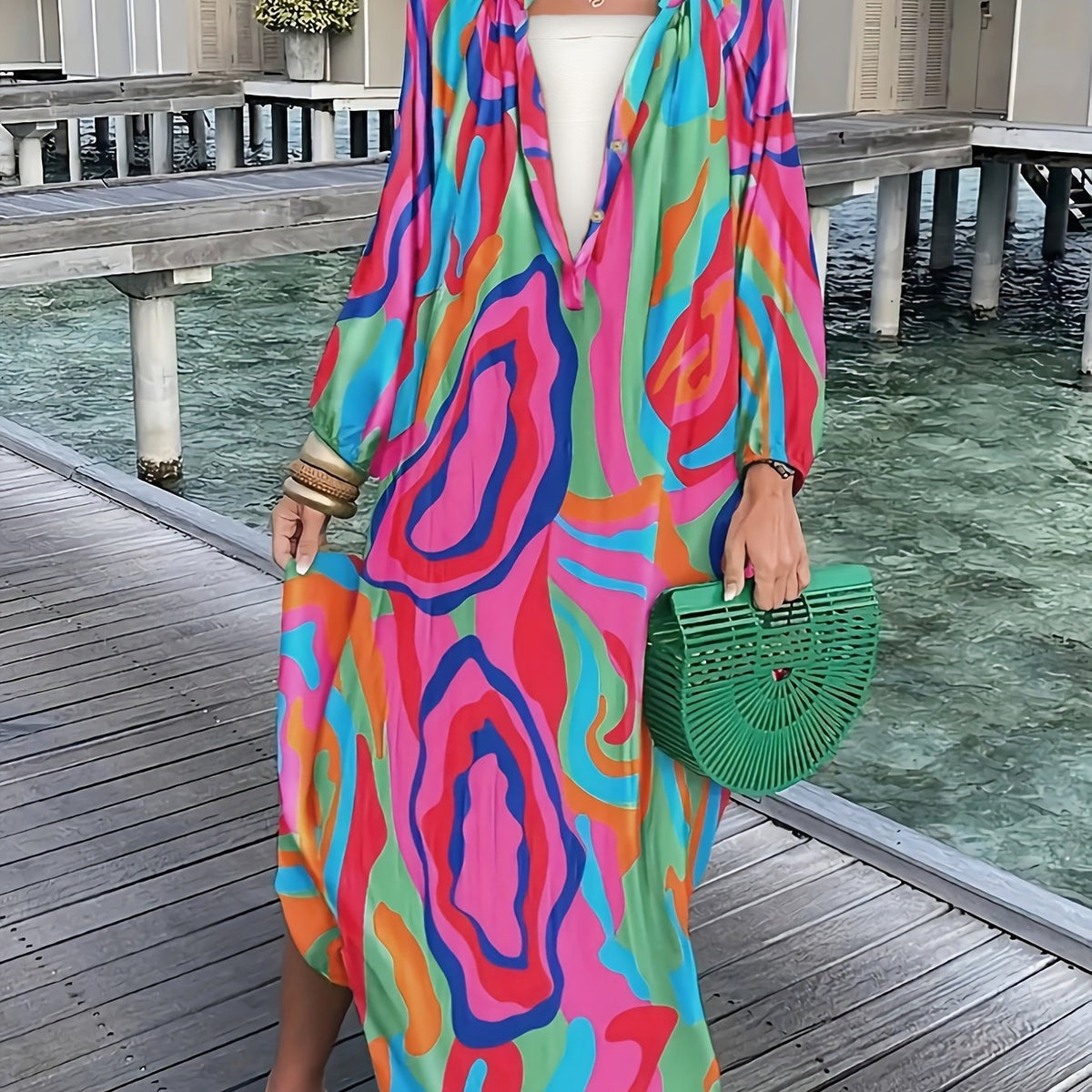  Print Button Up Maxi Dress
