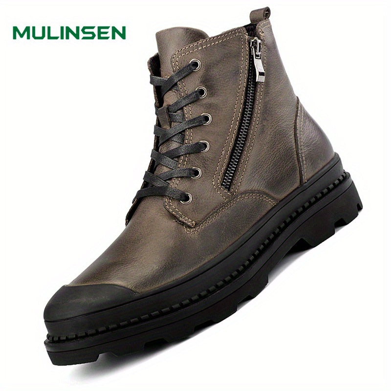 Men's Lace up Boots With Side Zipper Work Shoes