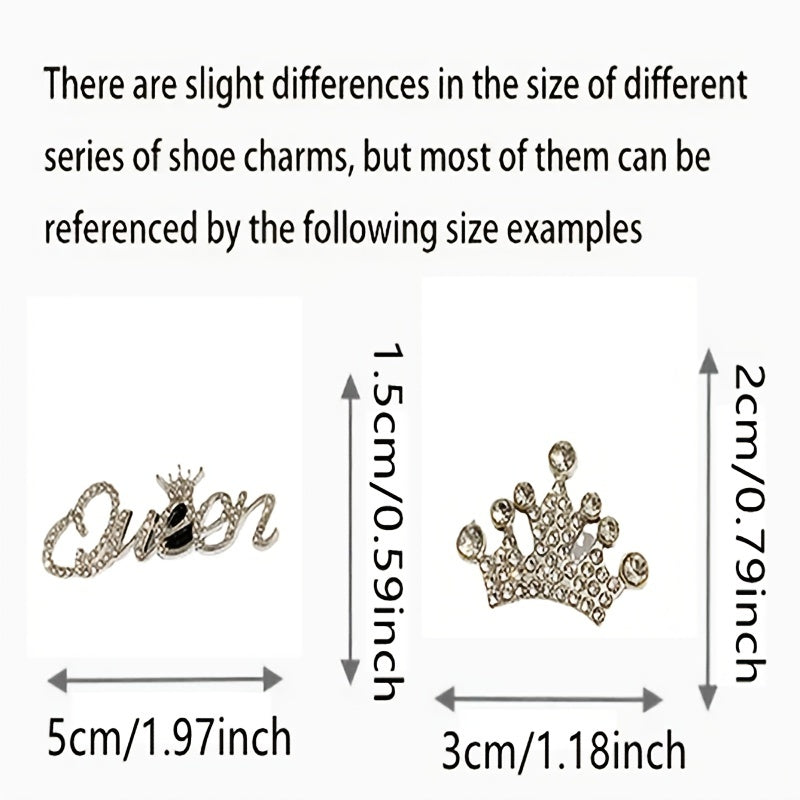 14pcs Silver Crown Letter Ornaments Rhinestone Chain Clogs Decoration Set