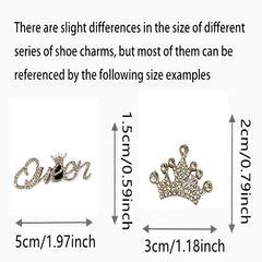 14pcs Silver Crown Letter Ornaments Rhinestone Chain Clogs Decoration Set
