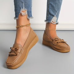 Women's Bow Wedge Loafers Comfy Slip On Shoes Casual Walking