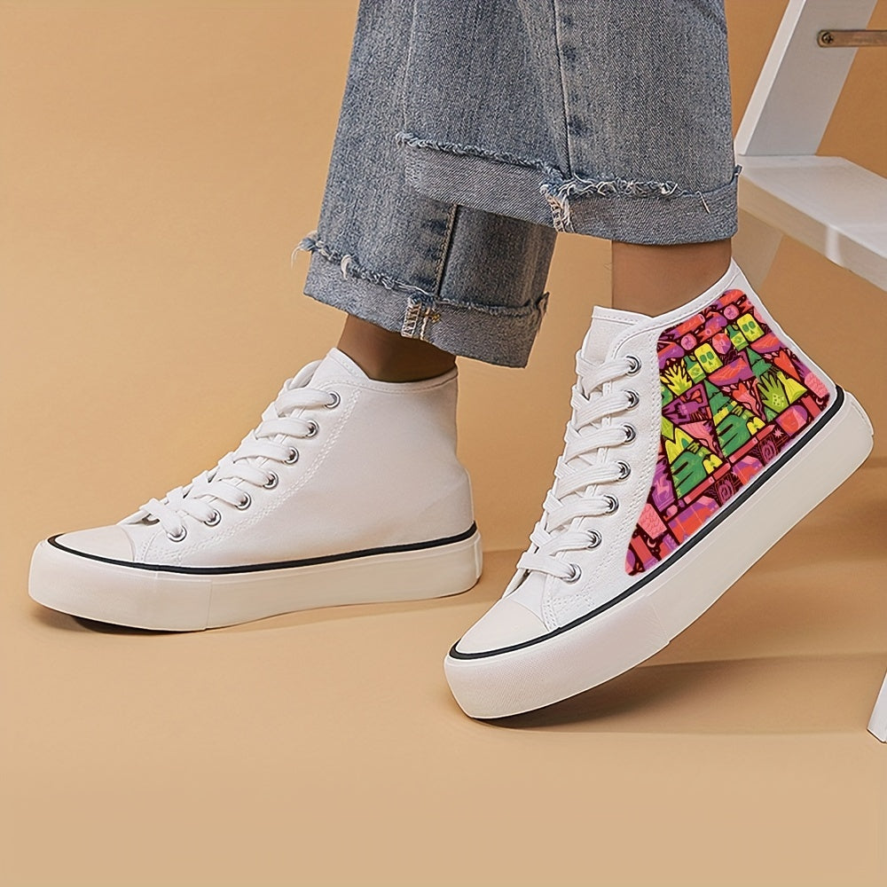 Abstract Print Flat Chunky Canvas Sneakers