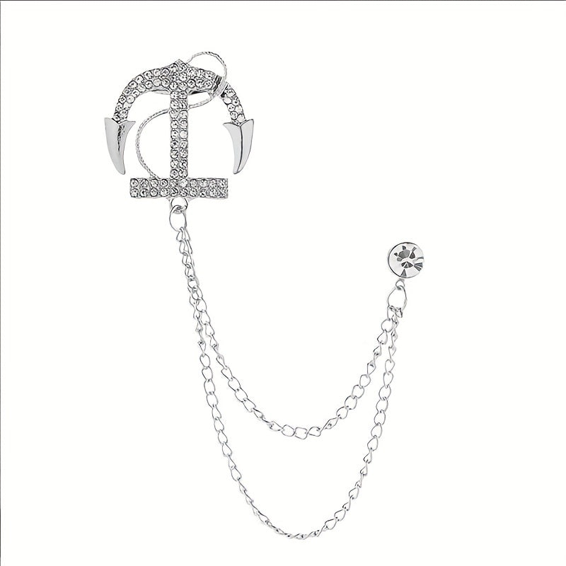 Men's Navy Artificial Diamond Anchor Brooch Coat Pin