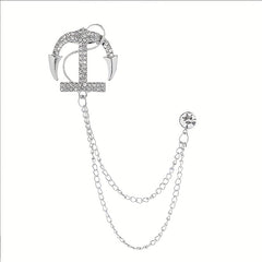 Men's Navy Artificial Diamond Anchor Brooch Coat Pin