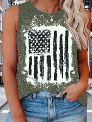 Flag Print Round Neck Tank Top Women's Plus