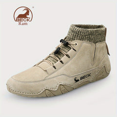 Men's Leather High Top Sock Sneakers Lightweight Waterproof Shoes