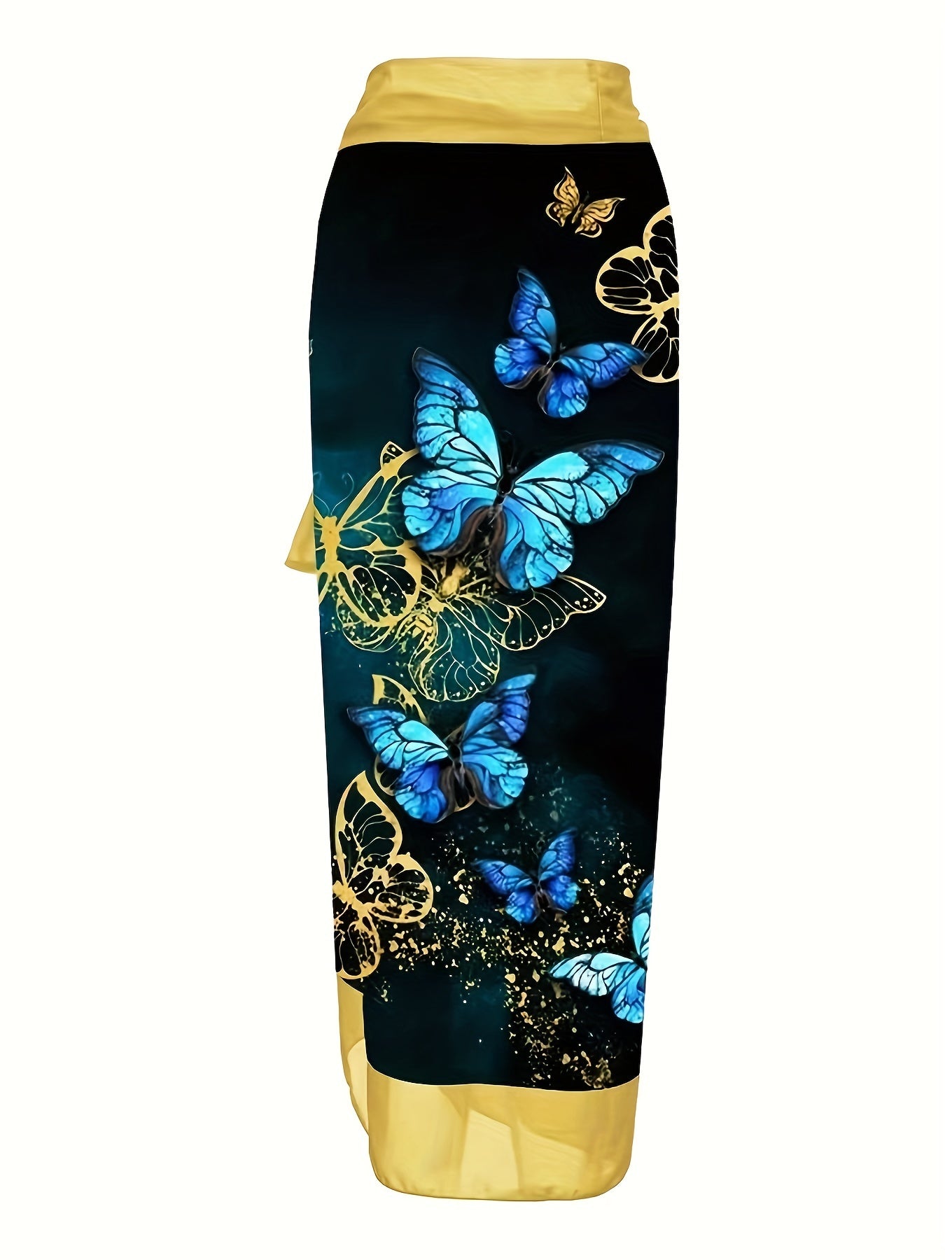 Butterfly Print 2 Piece Swimsuit & Wrap Cover Up Skirt