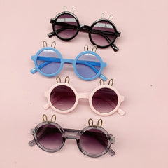 Girl's Cartoon Round Frame Rabbit Ears Sunglasses UV Protection