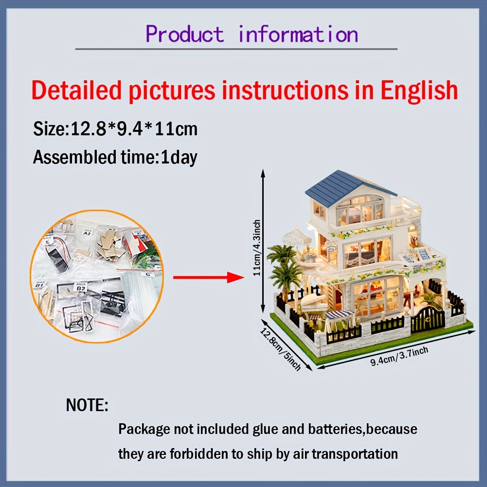 DIY Wooden Dollhouse Kit 3D Puzzle Assembled House Home Decor