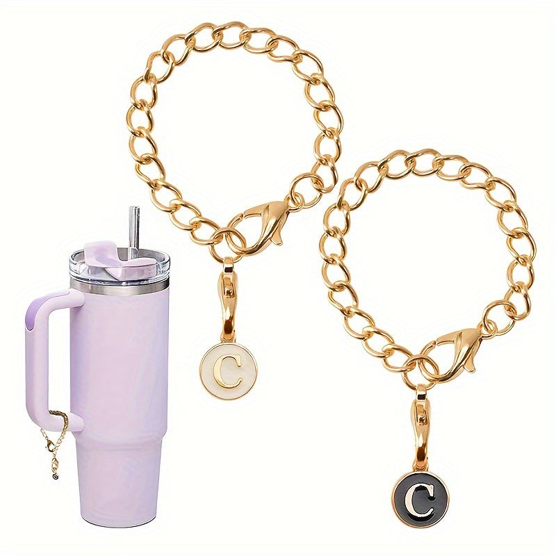 2pcs ID Initial Letter Charm Cup Handle Pendant Decorative Cup Accessories