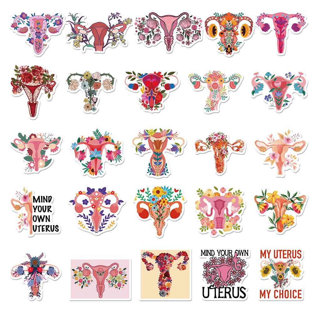 50pcs Uterus Flower Stickers Self-adhesive Waterproof DIY Doodle Stickers