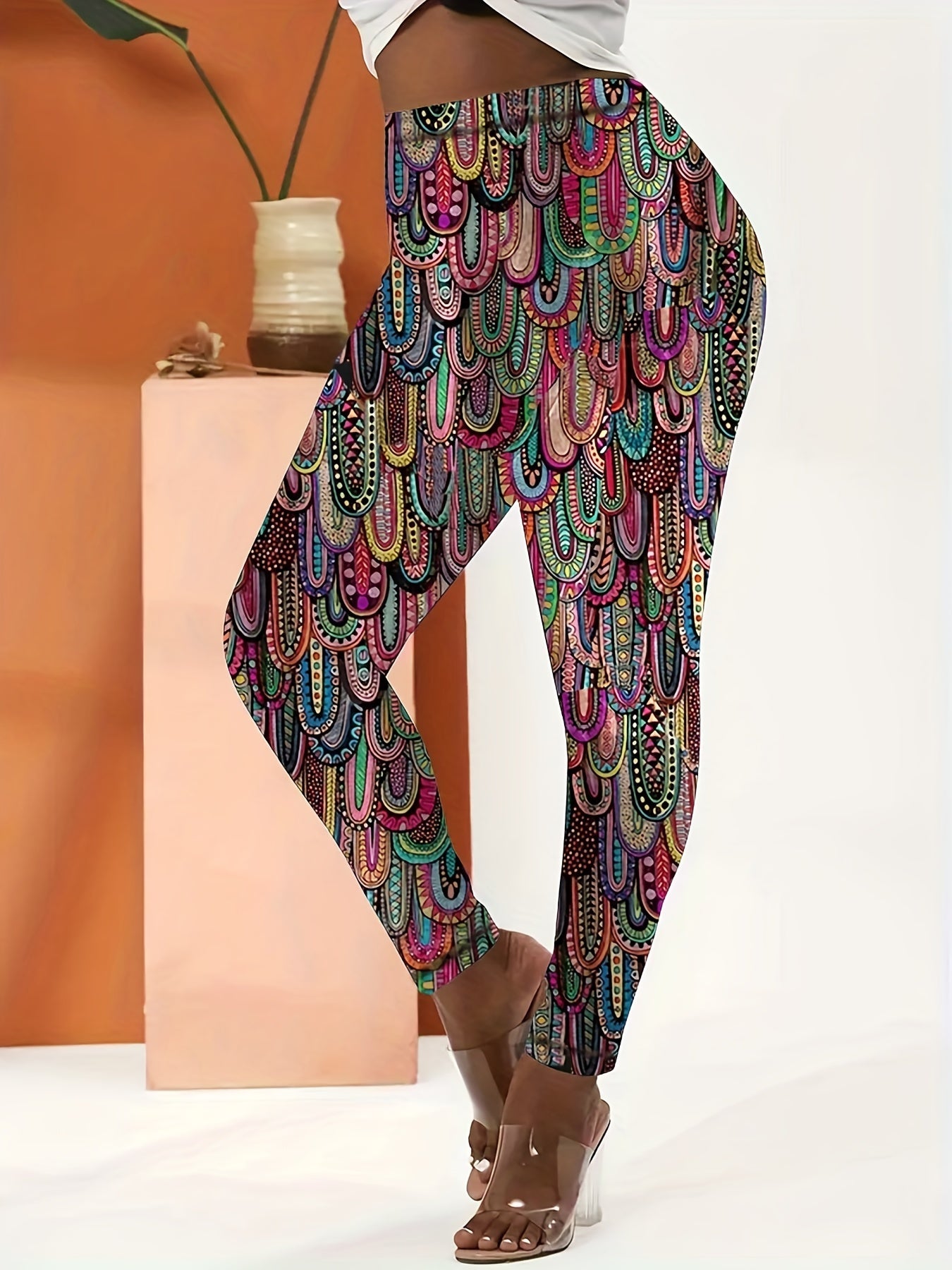  Paisley Print High Rise Boho Leggings