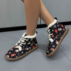 Women's Lace-Up Christmas Snow Boots Fleece-Lined Thermal Ankle Boots
