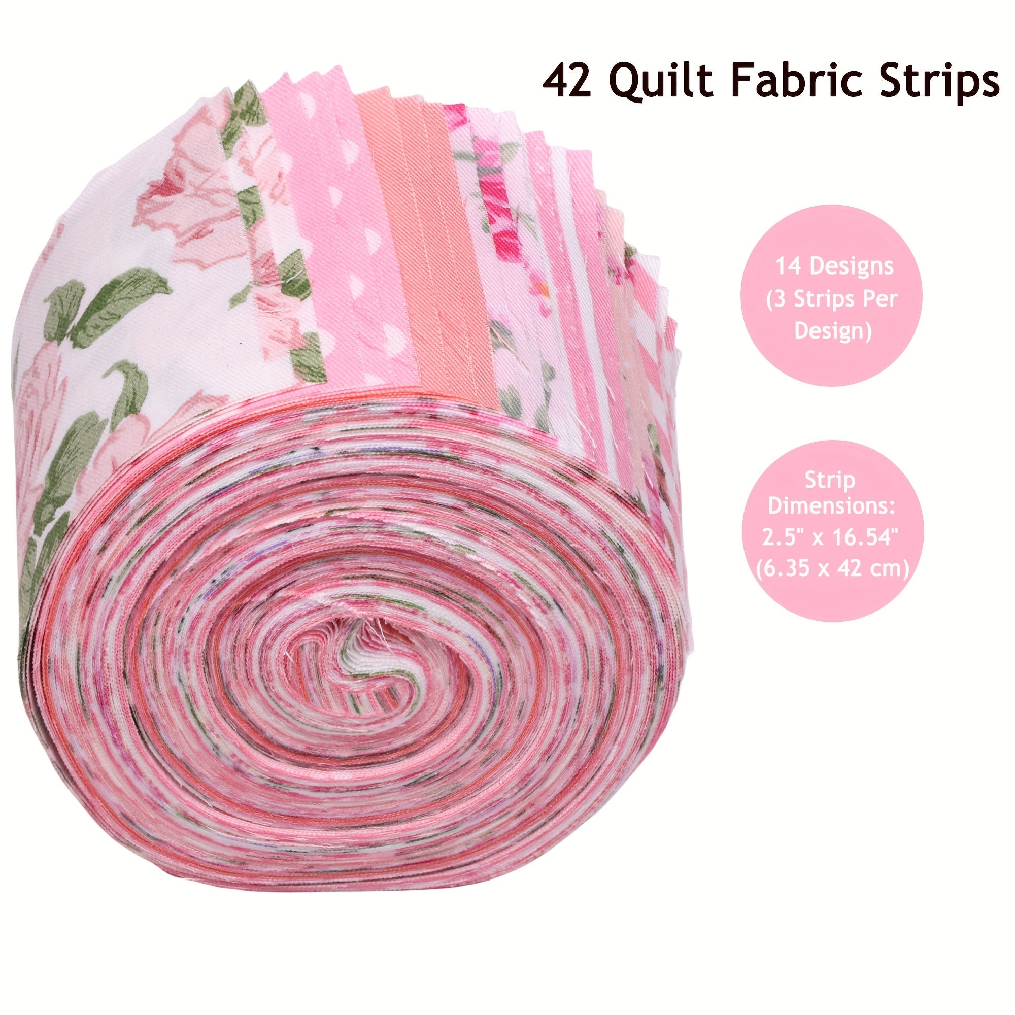 42pcs Fabric Strips Rose Floral Bows & Polka Dot Print Quilting Supplies