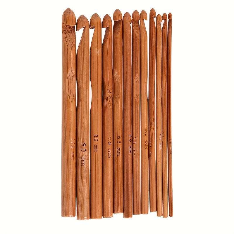 12pcs Bamboo Crochet Hooks Set Knitting Tool For Sweater Scarf