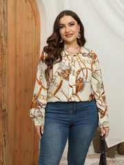  Baroque Print Stand Collar Blouse Long Sleeve Shirt