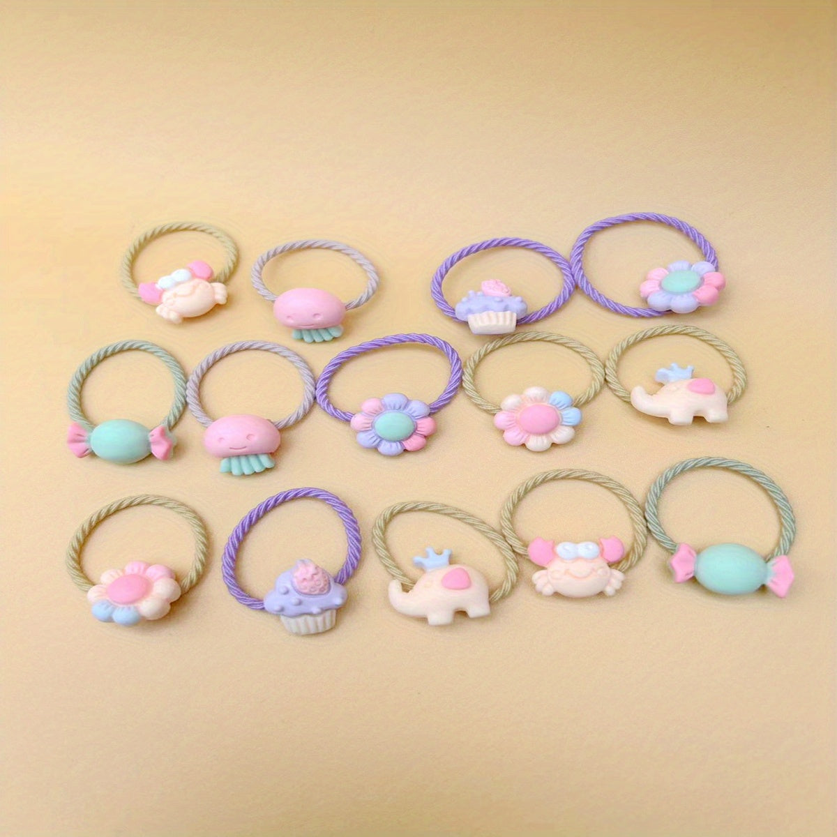 14pcs Baby Girls Hair Tie Headwear Head Rope Bracelet With Cartoon Decor