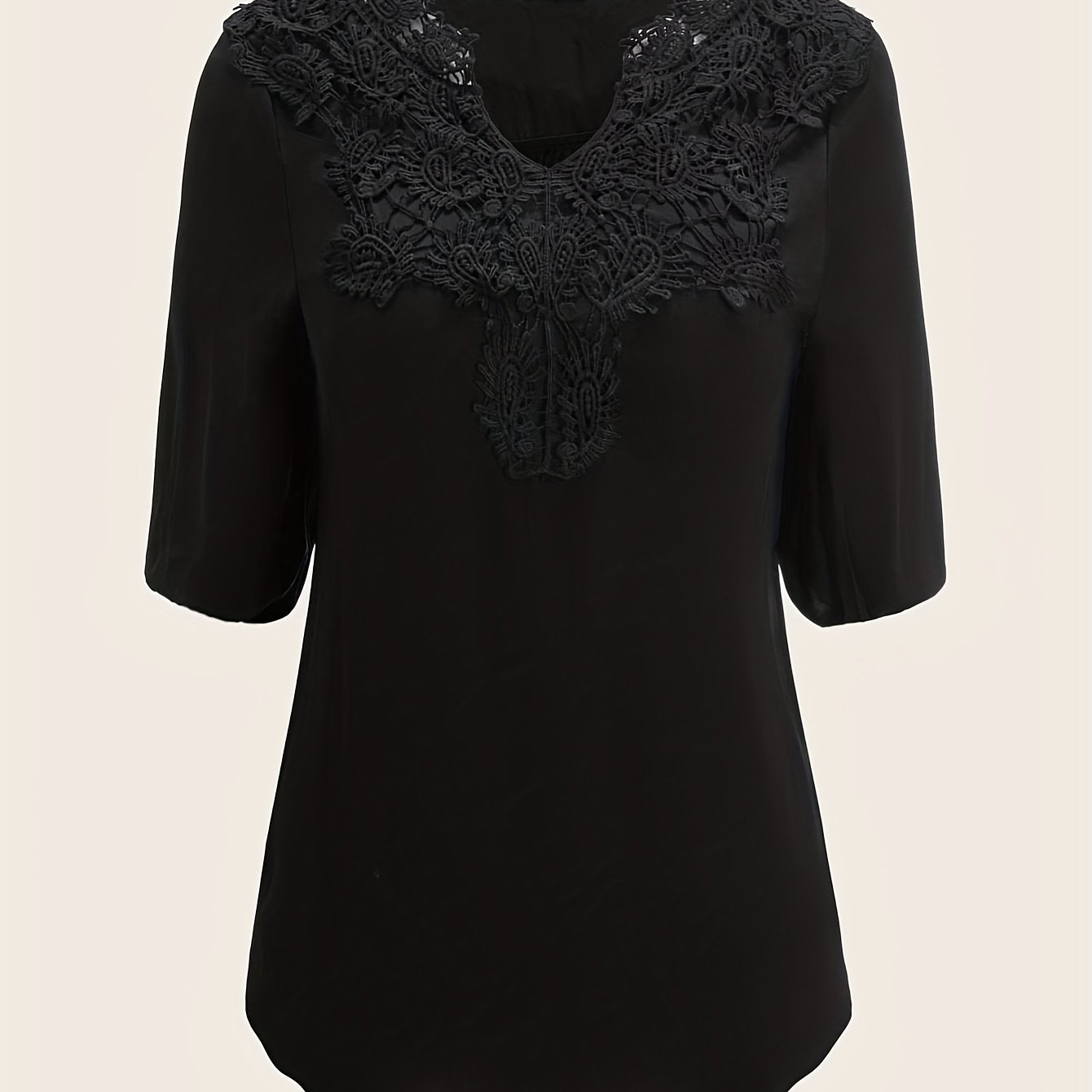  Casual Blouse Women's Plus Solid Contrast Lace Half Sleeve Top