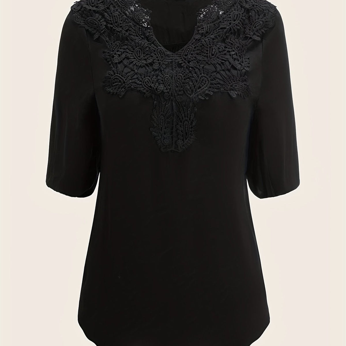  Casual Blouse Women's Plus Solid Contrast Lace Half Sleeve Top