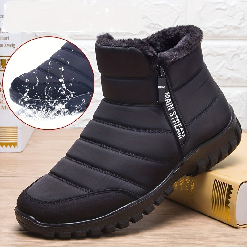 Men's Zipper Snow Boots Waterproof Non Slip Hiking Shoes