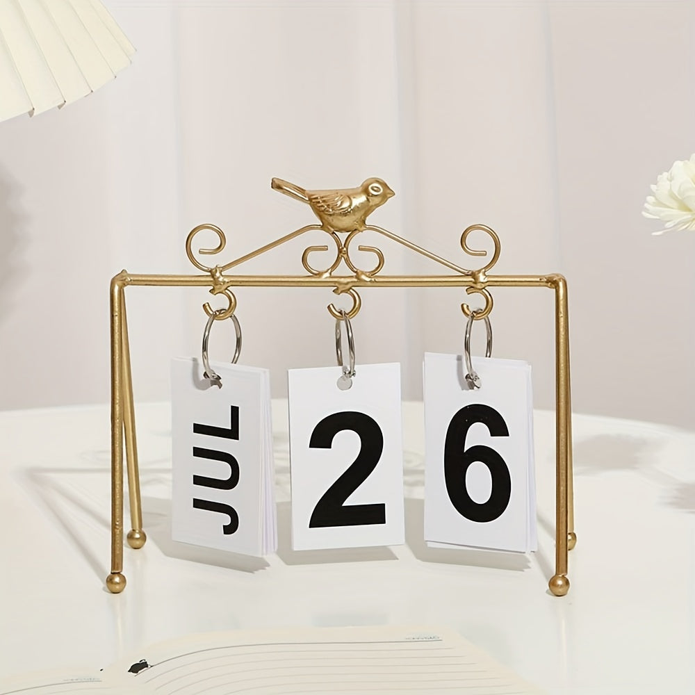 Metal Golden Desk Calendar Flip Perpetual Vintage Home Calendar