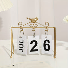 Metal Golden Desk Calendar Flip Perpetual Vintage Home Calendar