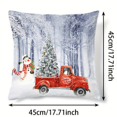 Christmas Snowman Car Pattern Print Throw Pillow Cover Home Decor