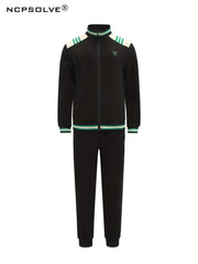 Men's 2 Piece Stripe Block Jacket & Sweatpants Set for Spring Autumn