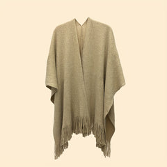 Light Tan Knit Shawl Tassel Sparkly Wraps Women's Windproof Warm Poncho Cape