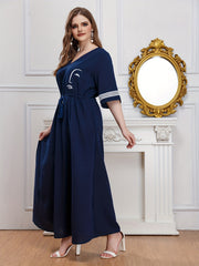  Abstract Face Print V Neck Maxi Dress