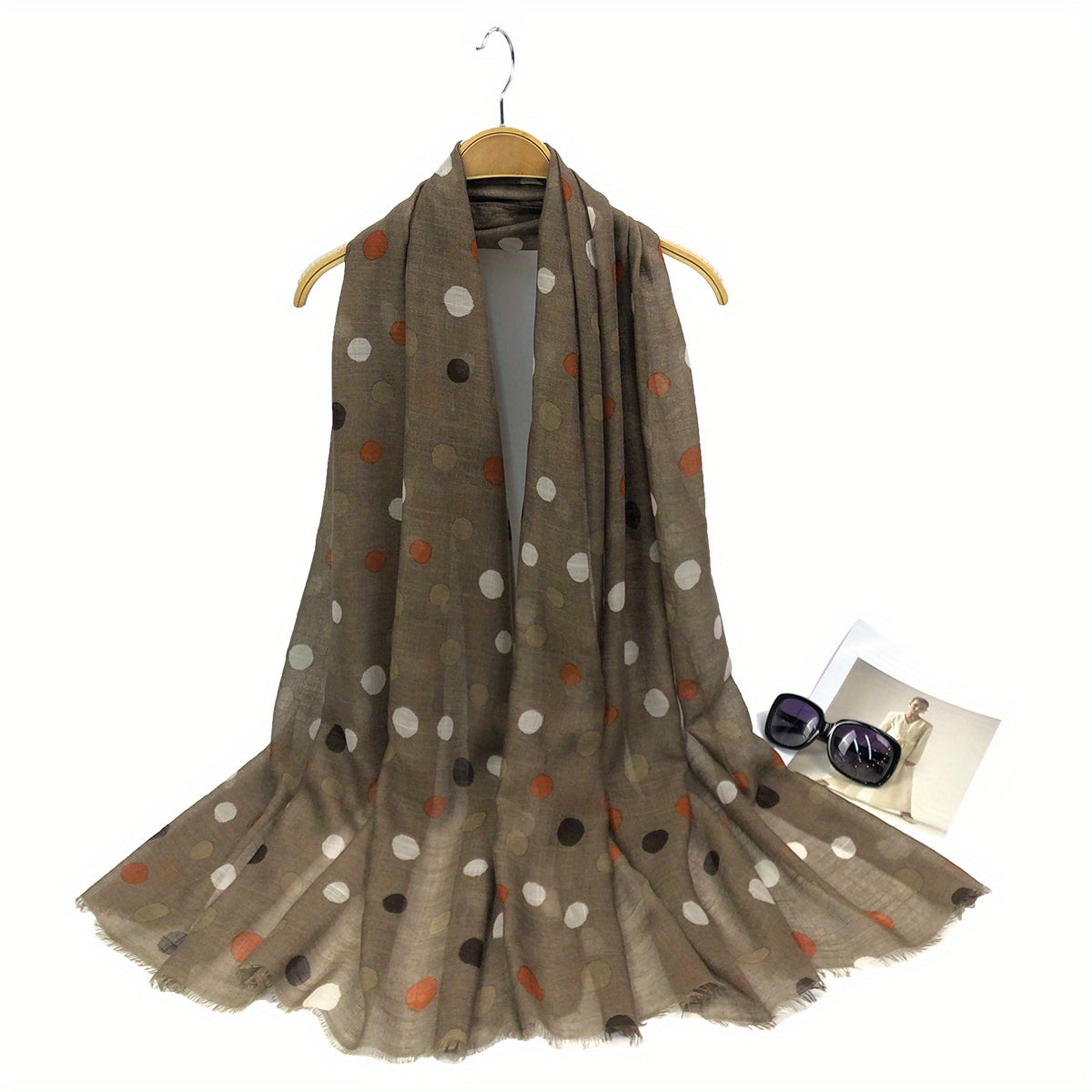 Polka Dot Print Scarf Warm Shawl Women Frayed Edge Head Wrap