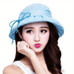 Ruched Lace Up Bucket Hat Foldable UV Protection Sun Hat