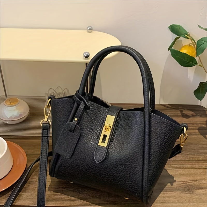 Classic Crossbody Bag Turn Lock Shoulder Bag Solid Minimalist Satchel Bag