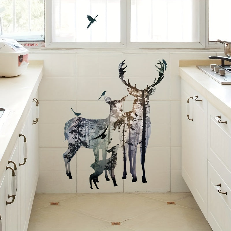 Deer Wall Stickers Elk Family Nordic Forest Painting for Home Decor