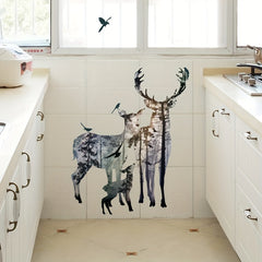 Deer Wall Stickers Elk Family Nordic Forest Painting for Home Decor