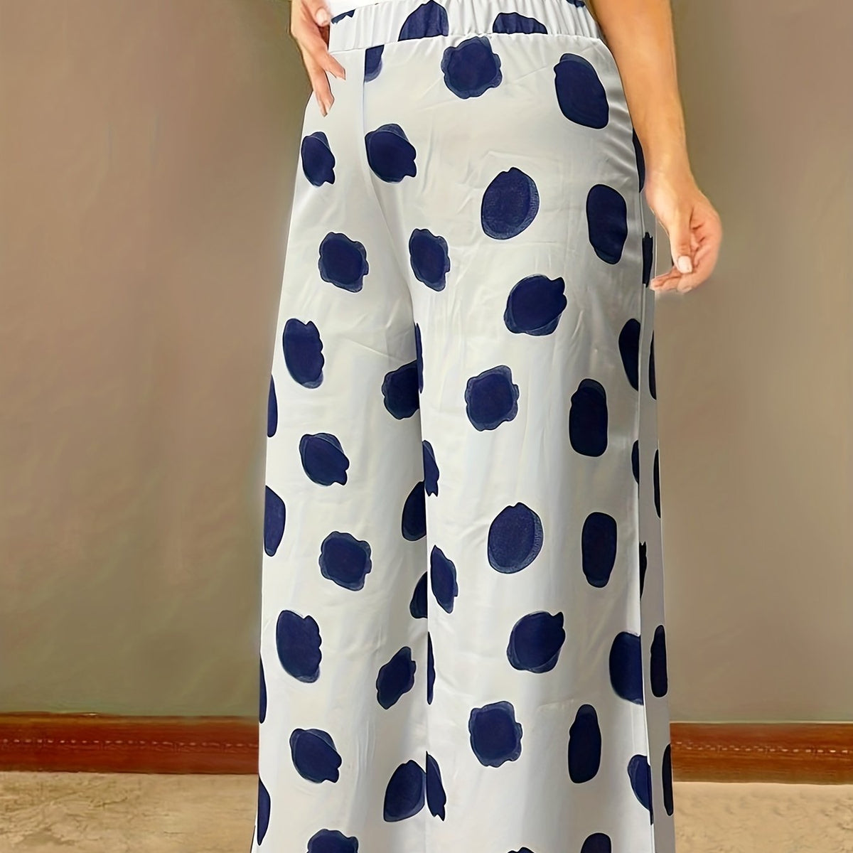  Dot Print High Rise Wide Leg Trousers