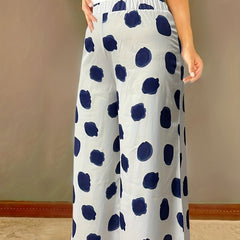  Dot Print High Rise Wide Leg Trousers