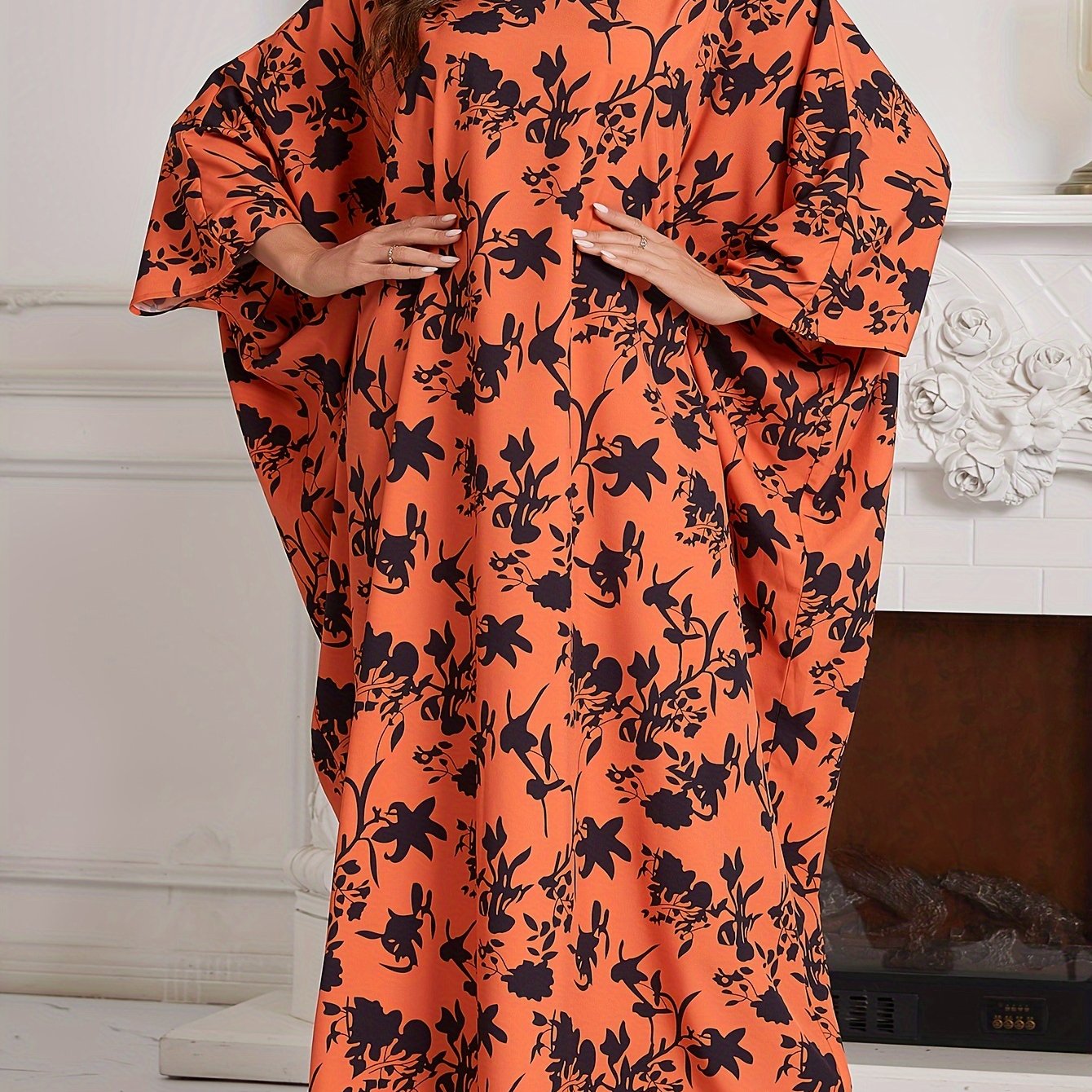 Floral Print Maxi Kaftan Dress Plus Size