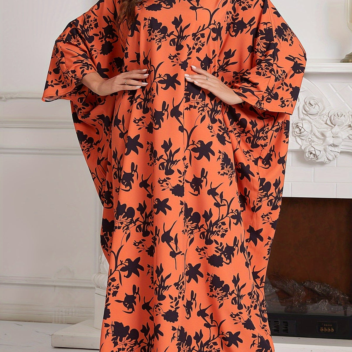 Floral Print Maxi Kaftan Dress Plus Size