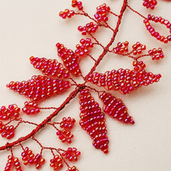 Red Crystal Beaded Hair Band Braided Headband Bridal Wedding Headwear