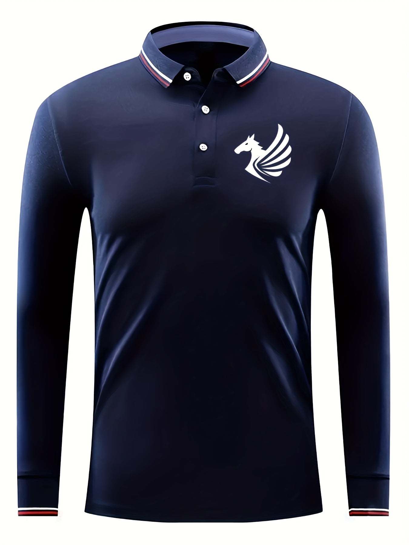 Men's Horse With Wings Print Golf Shirt Long Sleeve