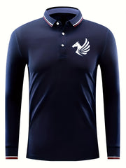 Men's Horse With Wings Print Golf Shirt Long Sleeve