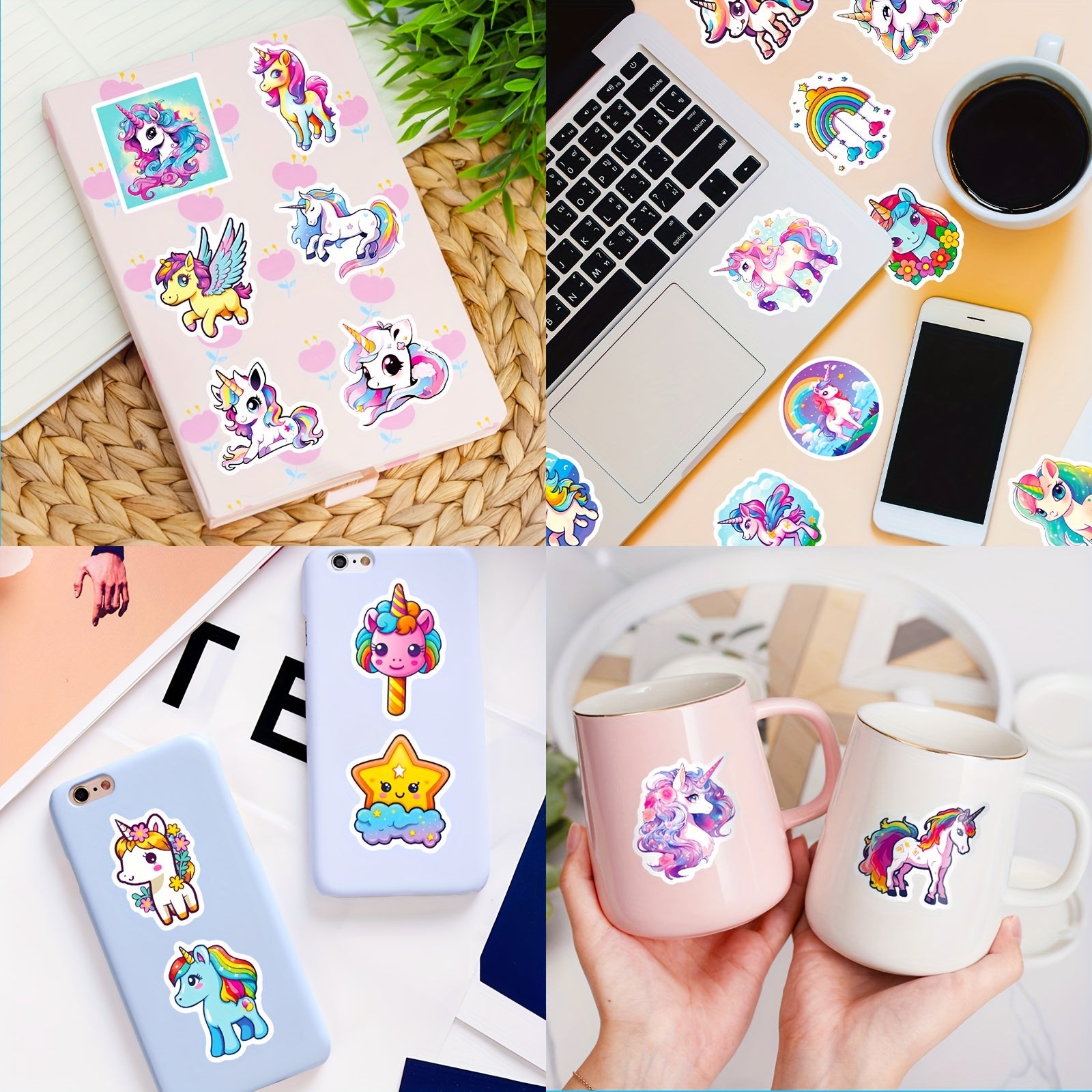 100pcs Rainbow Unicorn Sticker Pack for Laptops Phones Suitcases