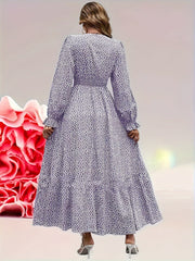  Polka Dot Long Sleeve Pleated Dress