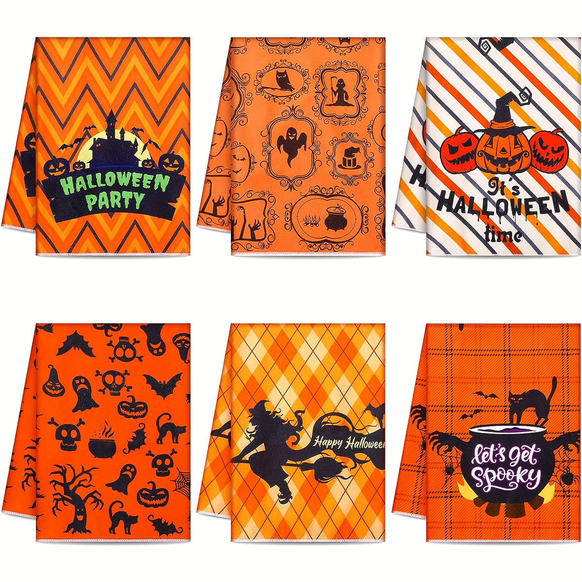 6pcs Halloween Printed Dish Towel Set Pumpkin Ghost Kitchen Towels
